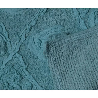 Modesto Bath Rug 100% Cotton Bath Rugs Set, 3-Pcs Set with Contour, Blue