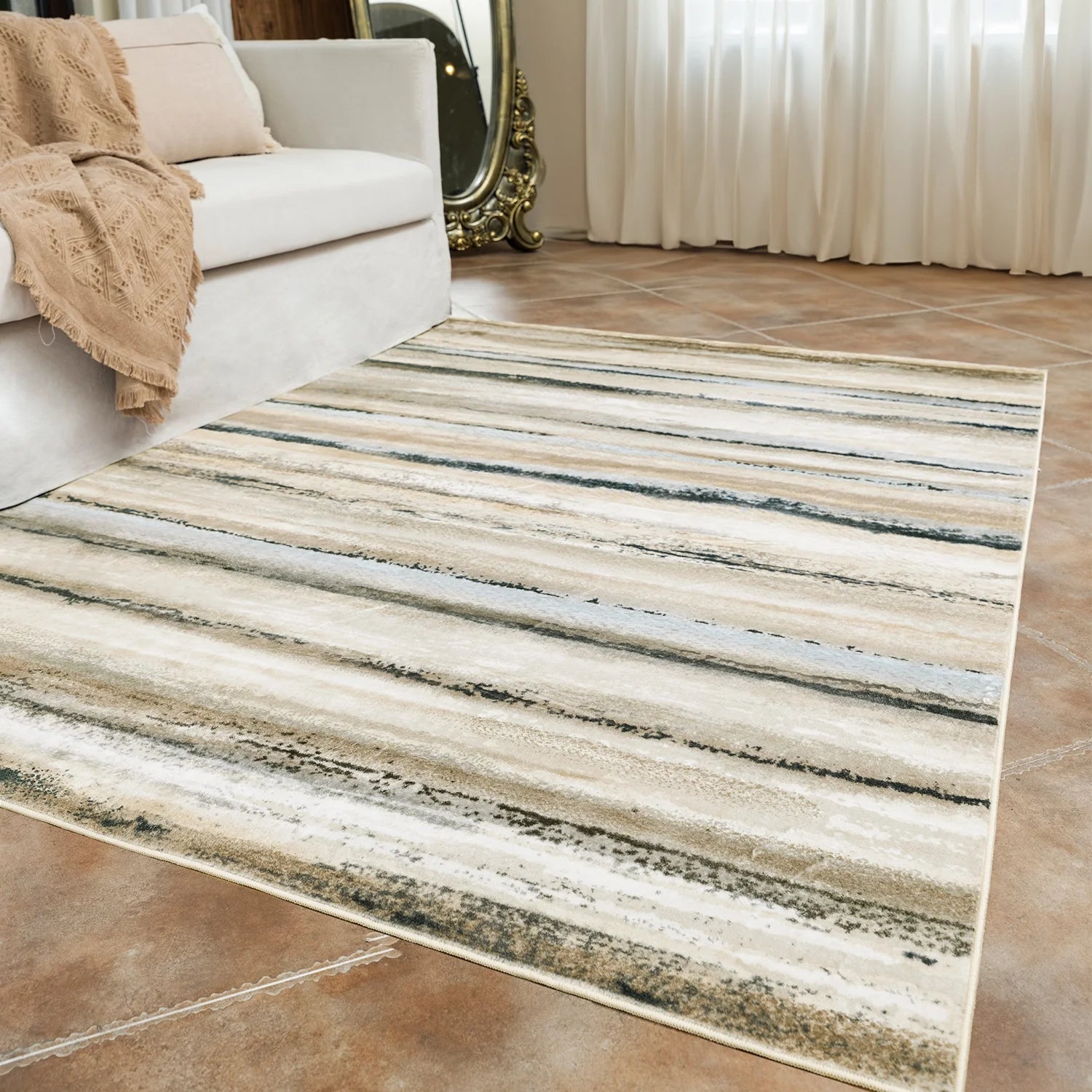8'X10' Washable Non-Slip Area Rug, Modern Abstract Contemporary Brown Rugs, Ultra-Soft Indoor Farmhouse Carpet for Living Room, Bedroom, Dining Room