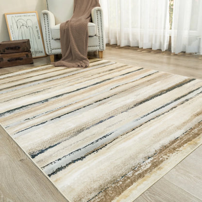 8'X10' Washable Non-Slip Area Rug, Modern Abstract Contemporary Brown Rugs, Ultra-Soft Indoor Farmhouse Carpet for Living Room, Bedroom, Dining Room