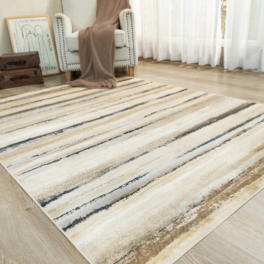 8'X10' Washable Non-Slip Area Rug, Modern Abstract Contemporary Brown Rugs, Ultra-Soft Indoor Farmhouse Carpet for Living Room, Bedroom, Dining Room