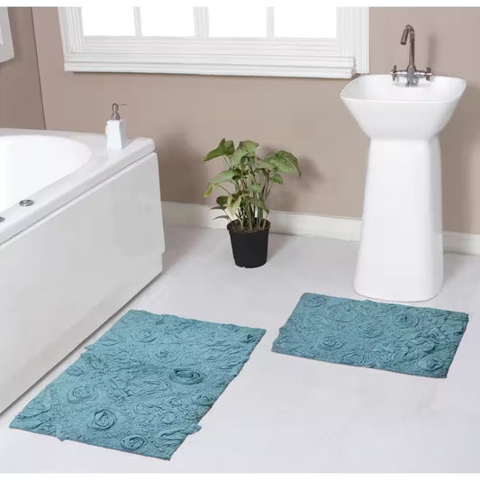 Modesto Bath Rug 100% Cotton Bath Rugs Set, 2-Piece Set(S+M), Blue