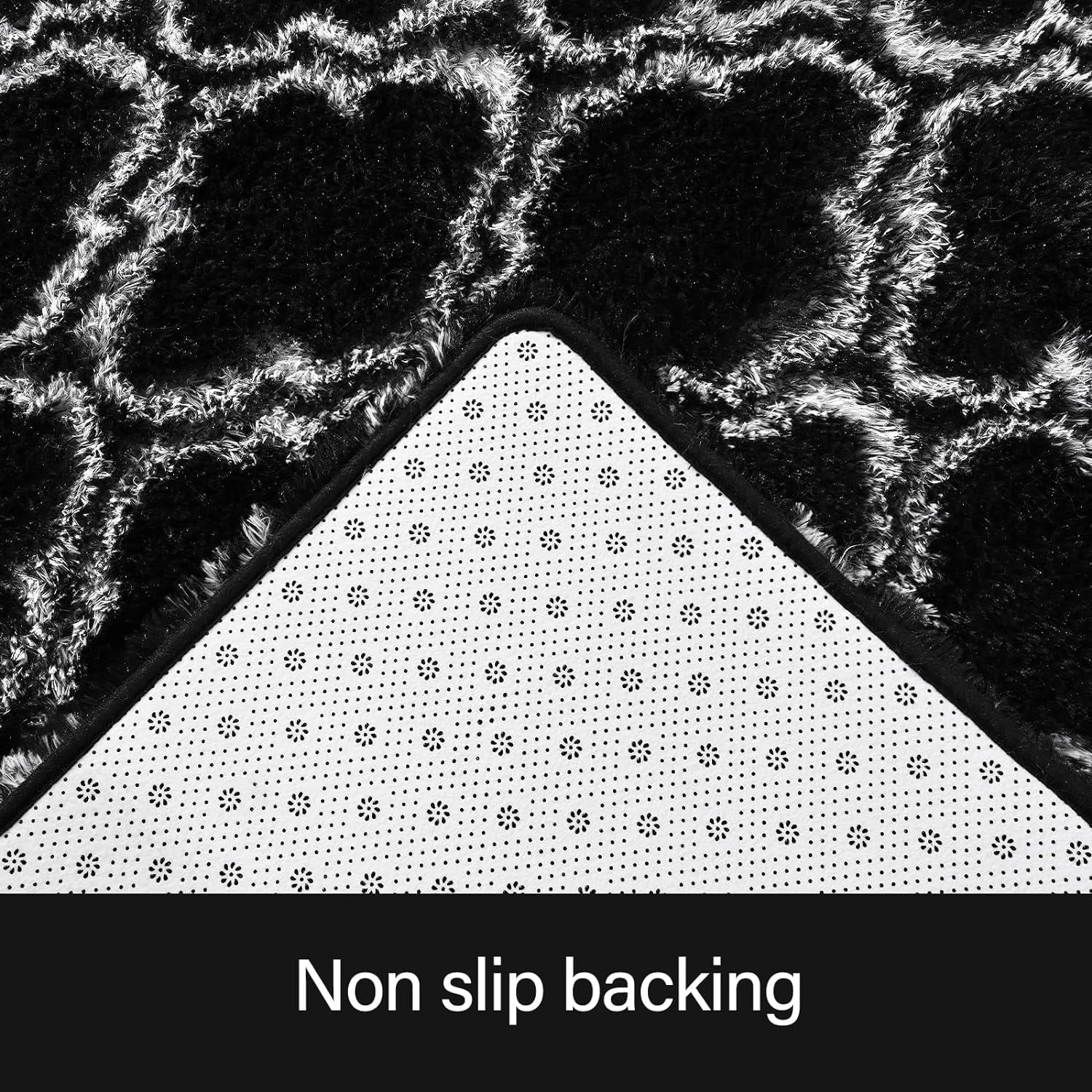 Shag Area Rug Geometric Plush Fluffy Rugs Soft Moroccan Carpet for Bedroom Living Room Floor Mat Home Decor,4X6Ft,Black/White