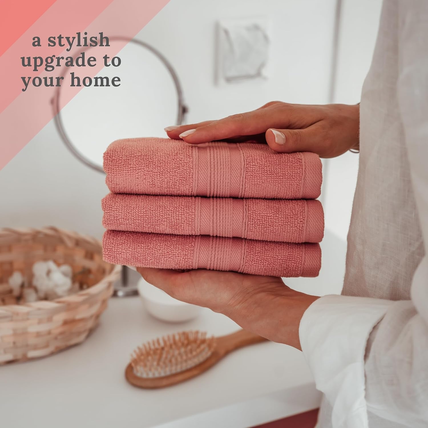 8 Piece Bathroom Towel Set - 100% Turkish Cotton, Premium Quality - 2 Bath Towels 2 Hand Towels and 4 Washcloths (Coral)