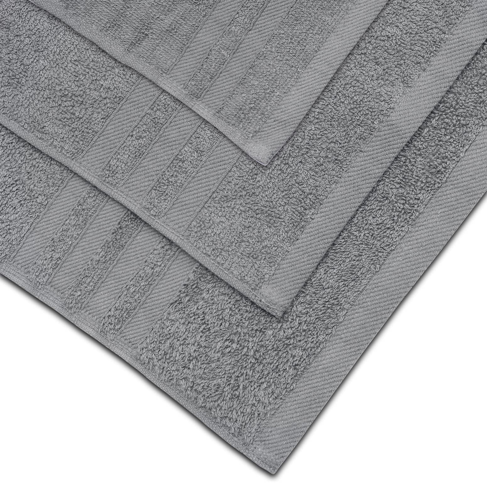12 Piece Bath Towel Set for Bathroom - Wealuxe Collection 2 Bath Towels, 4 Hand Towels, 6 Washcloths 100% Cotton Soft and Plush Highly Absorbent, Soft Towel for Hotel & Spa - Light Gray