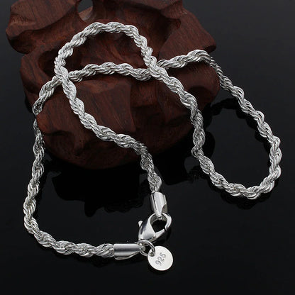 925 Sterling Silver Necklace 4Mm Silver Chain Twisted Rope and Chain Men and Women Jewelry Gift
