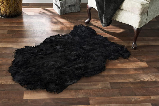 Silky Soft Faux Fur Rug, 2 Ft. X 4 Ft. Black Fluffy Rug, Made in France, Sheepskin Area Rug, Shaggy Rug for Living Room, Bedroom, Kid'S Room, or Nursery, Home Décor Accent with Non-Slip Backing