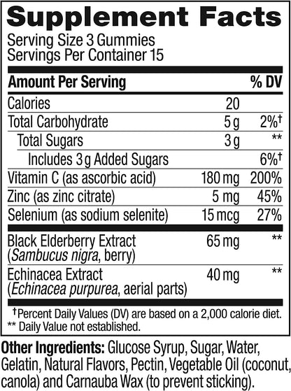 Immunity Gummy, Immune Support, Elderberry, Zinc, Vitamin C, Supplement, Berry Flavor, 15 Day Supply - 45 Count