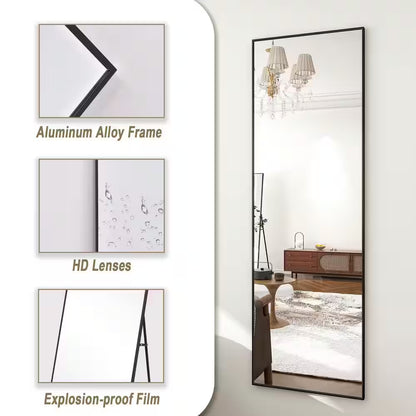 21 In. W X 63 In. H Rectangular Black Aluminum Alloy Framed Full Length Mirror Standing Floor Mirror