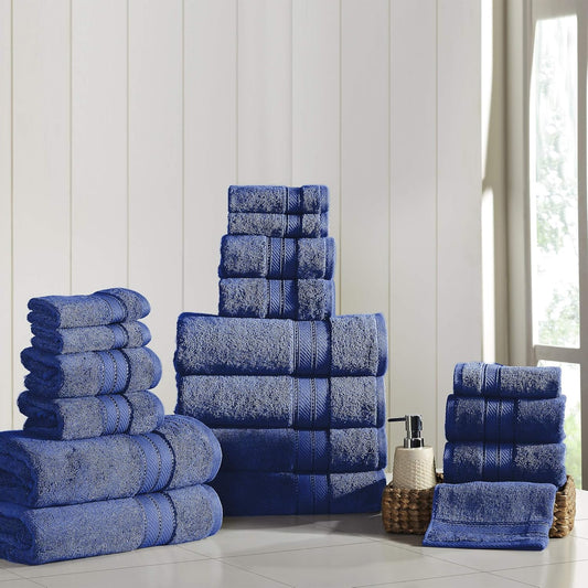 - Spun Loft 18-Piece 100% Combed Cotton Towel Set - Bath Towels, Hand Towels, & Washcloths - Super Absorbent & Quick Dry - 600 GSM - Soft & Plush, Navy