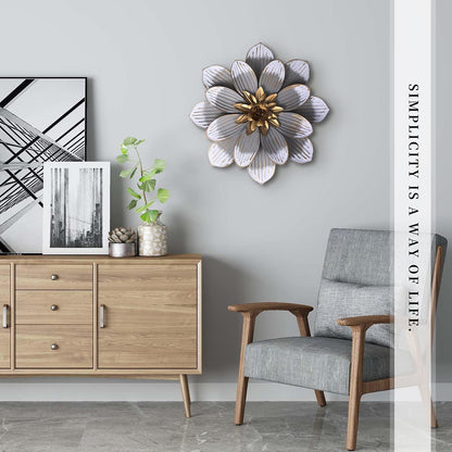 Metal Flower Wall Decor Fence Indoor Outdoor Decoration 13 Inches Grey Flower Art Wall Hanging for Home, Bedroom, Living Room, Bathroom, Garden Hanging Decoration