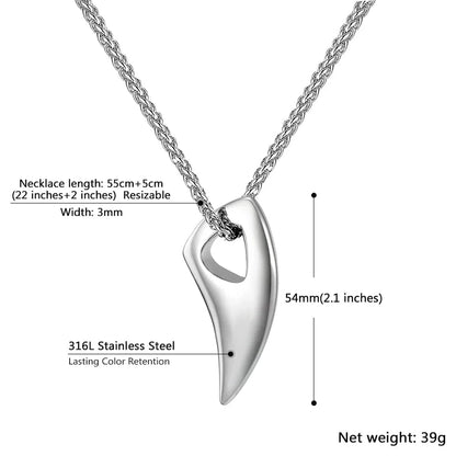 Stainless Steel Wolf Teeth Necklace for Men and Women, Black/Gold/Silver Tone, Punk Rock Necklace, 55.88-60.96CM, Adjustable