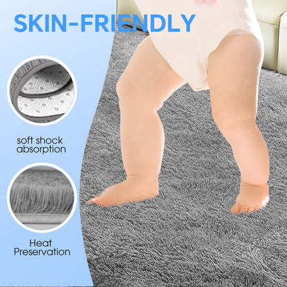 Fluffy Rugs, 8Ft X 10Ft Shaggy Rugs for Living Room Bedroom, Area Rug for Indoor Home Floor Carpet Mat Silver Gray