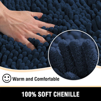 Bathroom Rugs Bath Mat Bath Rugs Bath Mats for Bathroom Non Slip Extra Thick Buncy Soft Chenille Bath Rug Fulffy Shag, Indoor Rug Carpet for Living Room (Navy, Extra Large 24" X 36")