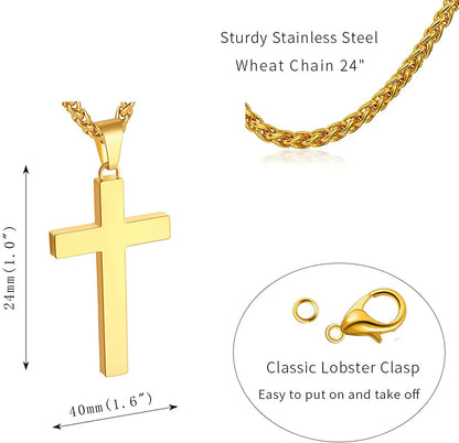 Gold Cross Necklaces for Men Boys Stainless Steel Cross Pendant Chain Catholic Religious Christian Birthday Jewelry Gifts Ideas Dad Husband Son Tween Preteen Boyfriend Teen Teenage Kids Age
