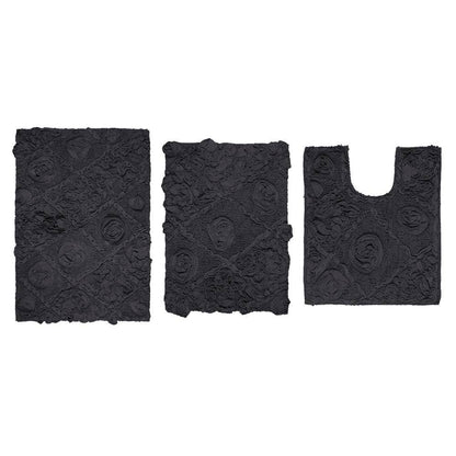 Modesto Bath Rug 100% Cotton Bath Rugs Set, 3-Pcs Set with Contour, Gray