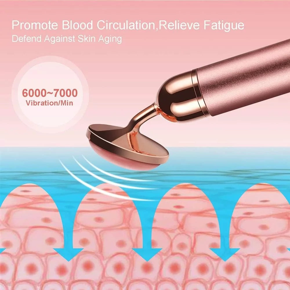 5-In-1 24K Gold Beauty Bar Face Massager Electric Vibrating Rose Quartz 3D Roller Face Lifting Body Facial Gua Sha Jade Roller