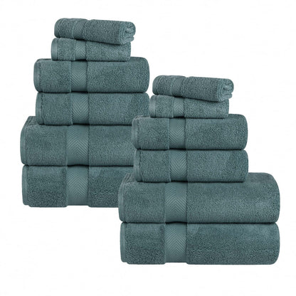 Zero Twist Cotton 12 Piece Assorted Towel Set, Jade Green