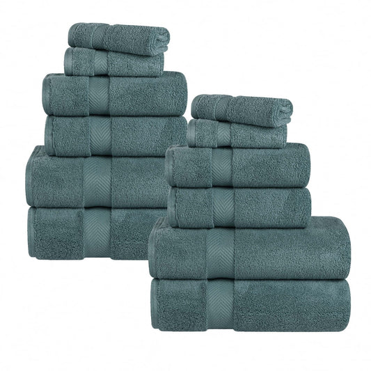 Zero Twist Cotton 12 Piece Assorted Towel Set, Jade Green