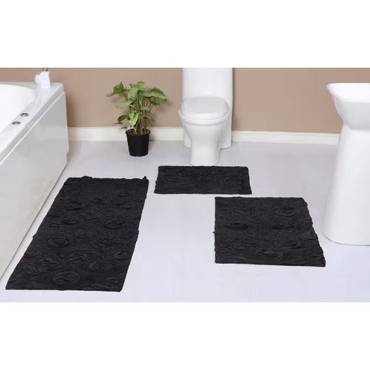 Modesto Bath Rug 100% Cotton Bath Rugs Set, 3-Pcs Set with Runner, Gray