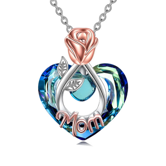 Mothers Day Gifts for Mom Necklace 925 Sterling Silver Mom Necklace with Heart Crystal Necklace Jewerly Mothers Day Gifts for Women Mother