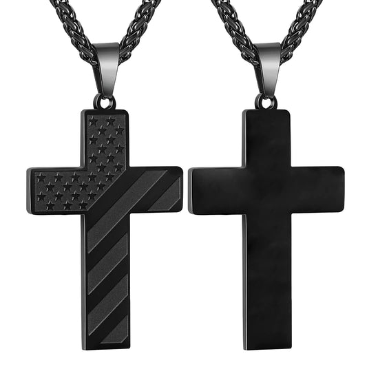 USA American Flag Patriotic 4Th of July Outfit Decoration Jewelry Gifts Stuff Accessories for Men Boys Kids Teen Teenage Dad Husband Grandpa Son Brother Boyfriend Preteen Tween Age Cross Necklace