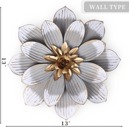 Metal Flower Wall Decor Fence Indoor Outdoor Decoration 13 Inches Grey Flower Art Wall Hanging for Home, Bedroom, Living Room, Bathroom, Garden Hanging Decoration