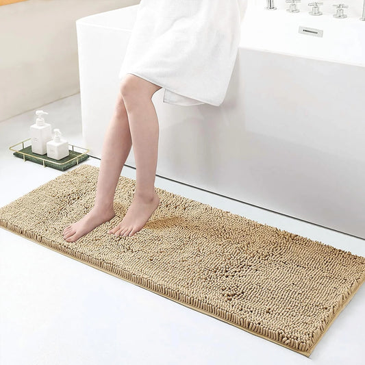 Luxury Chenille Bathroom Rugs, Extra Soft and Absorbent Bath Mat, Beige, 17"X47"