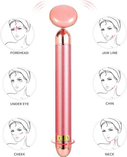 5-In-1 24K Gold Beauty Bar Face Massager Electric Vibrating Rose Quartz 3D Roller Face Lifting Body Facial Gua Sha Jade Roller