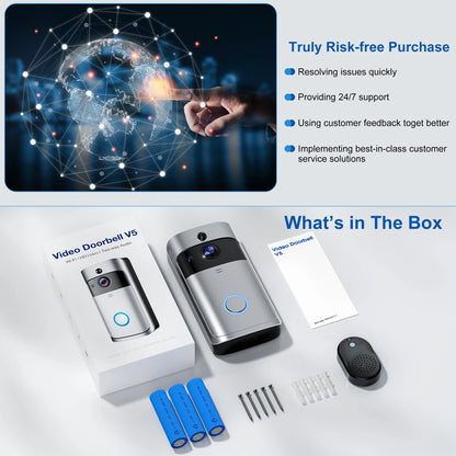 Doorbell Camera Wireless , 1080P Video Doorbell with Chime, Front Door Camera, 2-Way Audio, Instant Alert,Pir Motion Detection,Night Vision,Battery-Powered Smart Doorbell