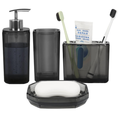 Bathroom Accessories Set, 4Pcs Elegant Acrylic Bathroom Decor, Grey Vanity Storage, Lotion Soap Dispenser, Soap Dish, Toothbrush Holder, Acrylic Tumbler, Home Essentials for Women