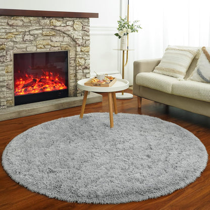 Fluffy round Rug for Kids Room, Soft Circle Area Rugs for Girls Bedroom, Cute Princess Castle Nursery Rug Shaggy Circular Carpet for Teens Girls Baby Bedroom Home Decor, 4 X 4 Feet Grey