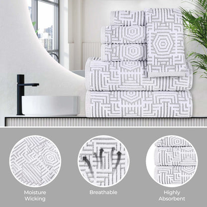 Cotton Modern Jacquard 3-Piece Towel Set, Platinum