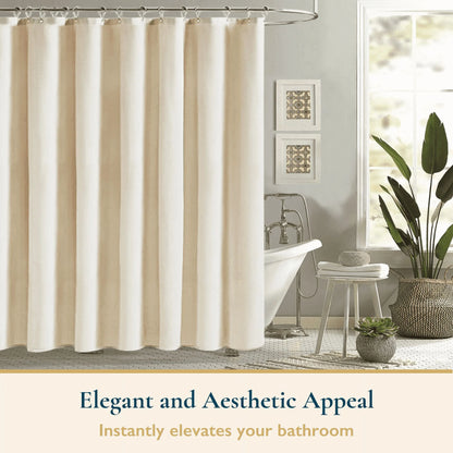 Fabric Shower Curtain with Hooks – 210 GSM Heavy-Duty Faux Linen Hotel Luxury Cloth Bathroom Curtain, Weighted Hem, Water-Repellent, Mold-Resistant, Machine-Washable, 72 X 72 In, Beige