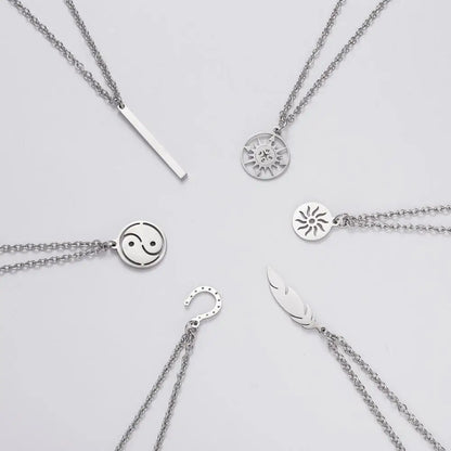 Men Necklace Stainless Steel Necklace Women Men Simple Long Chain Rectangular Pendant Necklace Statement Couples Choker Gifts