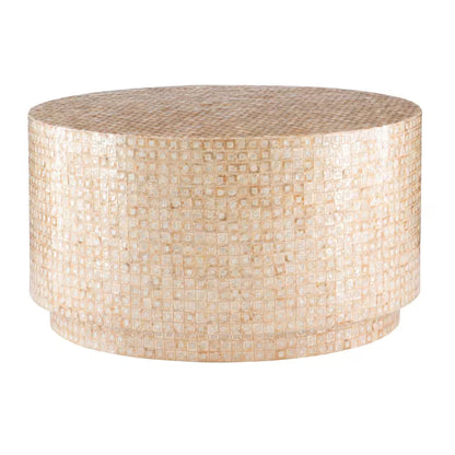 Mina 29.92 In. Gold round Resin Top Capiz Shell Coffee Table