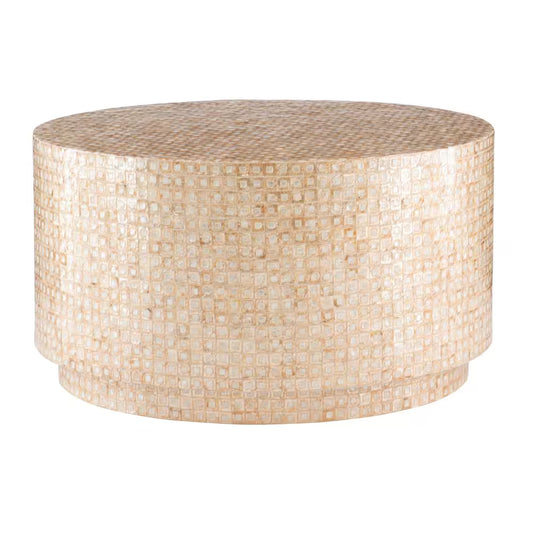 Mina 29.92 In. Gold round Resin Top Capiz Shell Coffee Table