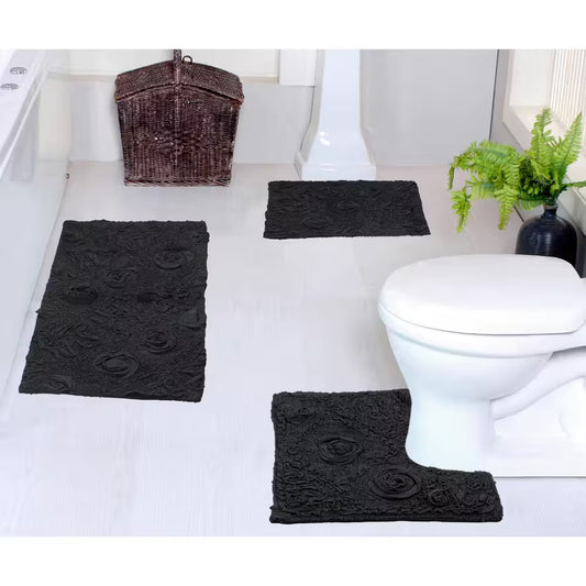 Modesto Bath Rug 100% Cotton Bath Rugs Set, 3-Pcs Set with Contour, Gray