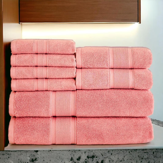 8 Piece Bathroom Towel Set - 100% Turkish Cotton, Premium Quality - 2 Bath Towels 2 Hand Towels and 4 Washcloths (Coral)