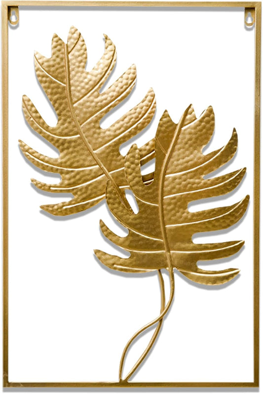 Gold Metal Wall Decor, 16" X 24" Gold Metal Leaf Wall Art, Wall Sculptures for Living Room, Home, Dining Room