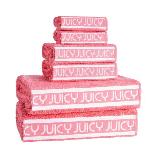 Luxurious Plush 6-Piece Pink Coral Striped 100% Cotton Bath Towel Set