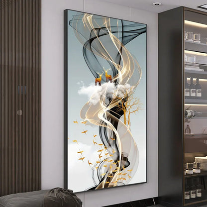 Nordic Style Golden Deer Tree Canvas Poster Prints Luxurious Wall Art Modern Canvas Paintings for Your Living Room Home Decor