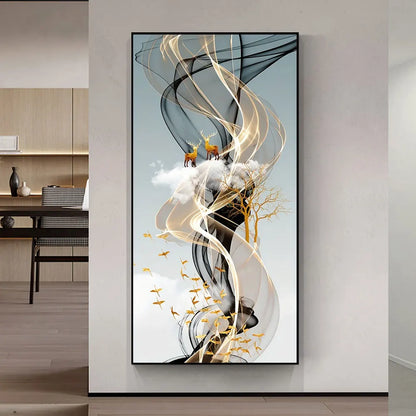 Nordic Style Golden Deer Tree Canvas Poster Prints Luxurious Wall Art Modern Canvas Paintings for Your Living Room Home Decor