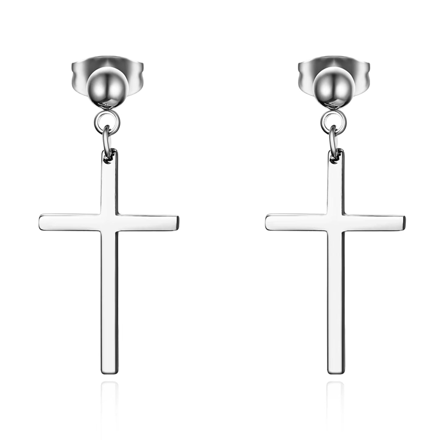 Trendy Men Pearl Cross Earrings Stainelss Steel Silver Color Earring for Female 1Pairs Bijoux Jewelry Aros Mujer Oreja
