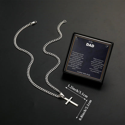 Silver Cross Necklace for Men Pendant Chain to My Dad Gifts from Daughter Son Religious Christian Catholic Birthday Jewelry Gifts Ideas Dad Godfather Stepfather Newdad