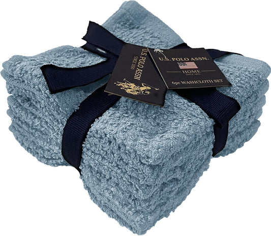 6-Piece 12X12 Inch Soft Washcloths for Face - 100% Cotton Bathing Towels - Facial Wash Cloths & Wash Rags for Body - Sky Blue