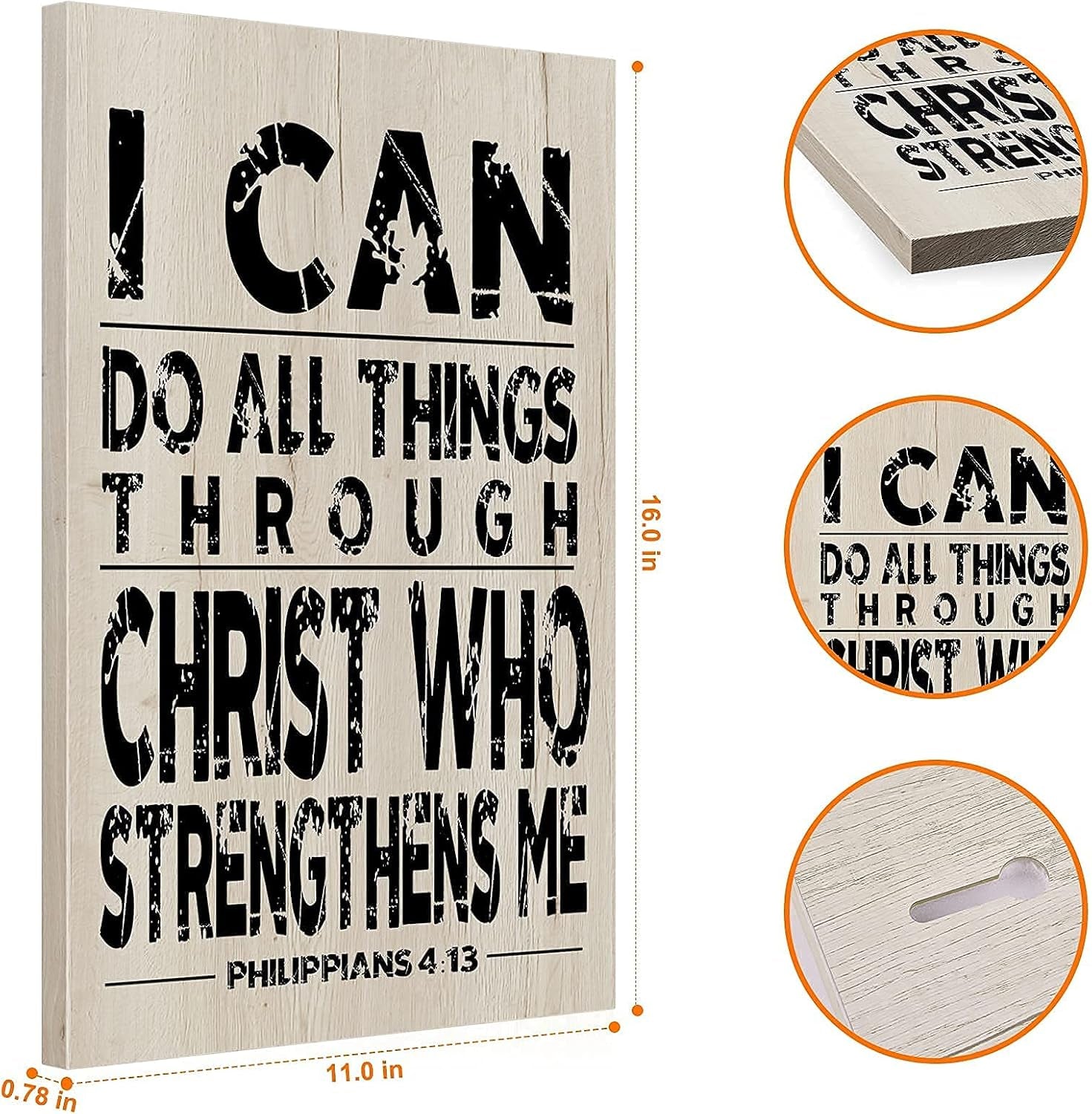 USA Design Wooden Inspirational Wall Art Scripture Decorative Sign Christian Motivational Prints Home Farmhouse Retro Poster Office Room Bedroom Decorations (I Can Do All Things)