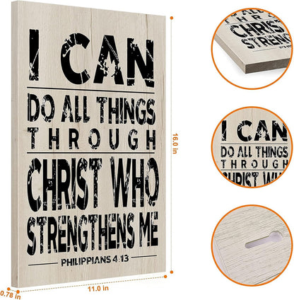 USA Design Wooden Inspirational Wall Art Scripture Decorative Sign Christian Motivational Prints Home Farmhouse Retro Poster Office Room Bedroom Decorations (I Can Do All Things)