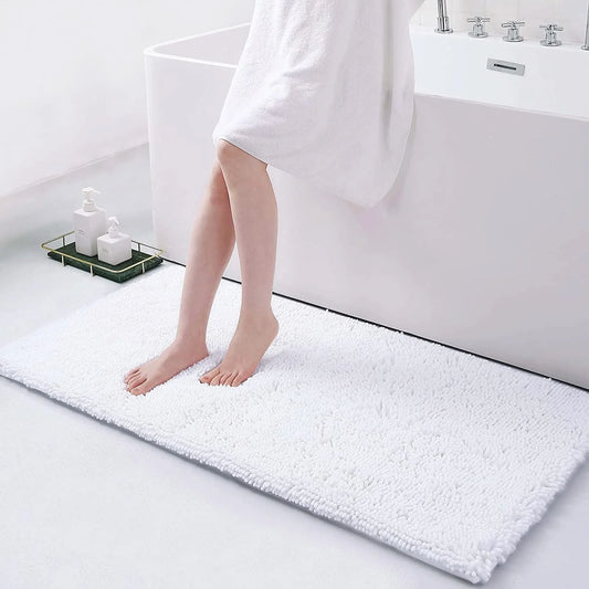 Luxury Chenille Bathroom Rugs, Extra Soft and Absorbent Bath Mat, White, 17"X47"