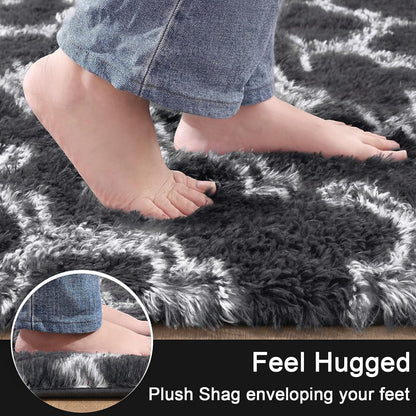 Shag Geometric Area Rug Plush Fluffy Rugs Soft Moroccan Carpets for Bedroom Living Room Home Decor Mat,6'X9',Dark Gray/White