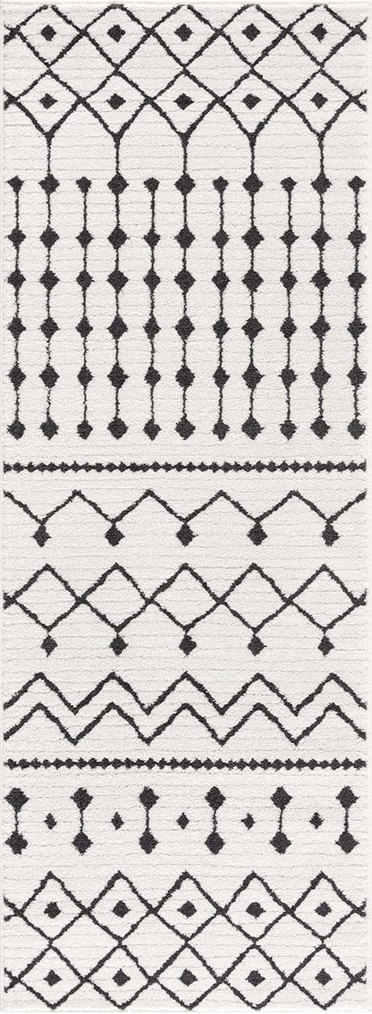 Ringwood Boho Moroccan Geometric Shag Area Rug for Living Room, Bedroom, Dining Room - Bohemian, Transitional - High Pile - Black and White, Charcoal - 8' 10" X 12'